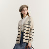 谜底条纹针织开衫女2023冬新款学院风百搭中长款针织衫234MZ1855 商品缩略图1