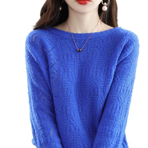 品质款2023秋季优雅风气质纯羊毛套头圆领宽松型毛衣女式羊毛衫 商品图4