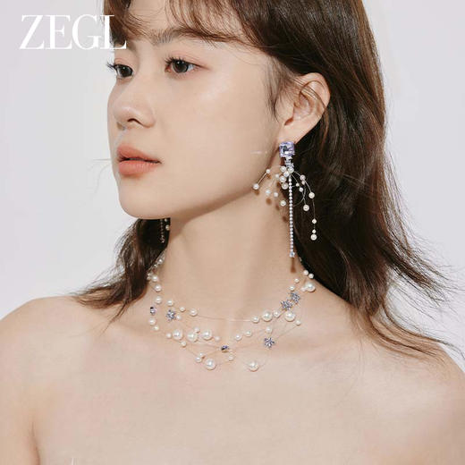 ZEGL设计师紫罗繁星系列法式仿珍珠满天星耳环女流苏耳钉银针耳饰 商品图1