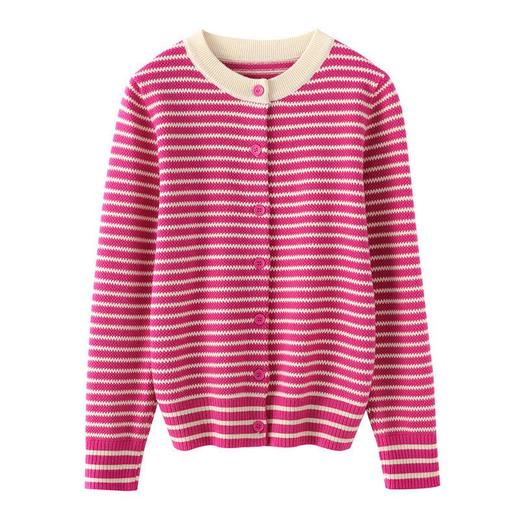 撞色条纹软糯针织上衣女2023年秋季新款甜美减龄短款毛衣开衫 商品图3