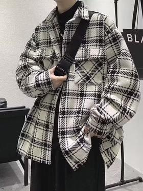 2023新款格子衬衫外套男春秋款小香风工装夹克帅气韩版潮流棒球服