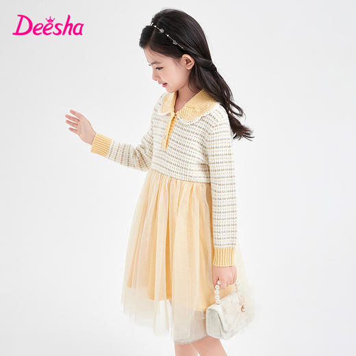 笛莎Deesha童装女童连衣裙2023冬季新款香风肌理毛织拼接连衣裙 商品图1