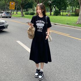 【亏本清仓】韩国chic夏季复古小众圆领图案字母印花连衣裙（不支持退换） [福利品]