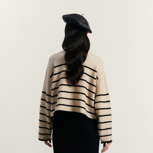 谜底条纹套头针织衫女2023冬新款复古文艺圆领套头毛衣234MZ1861 商品图2