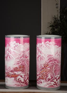 玛瑙红山水书画筒