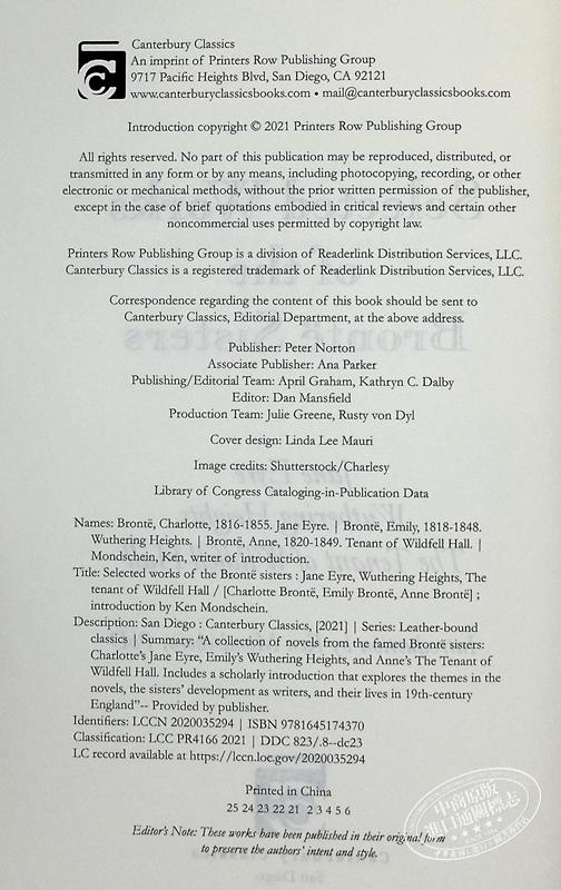 【中商原版】勃朗特姐妹文选 皮装经典 Selected Works of the Bronte Sisters Leather-Bound Classics 英文原版 简爱 呼啸山庄 商品图3