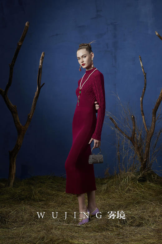 3203076 瑰意成绮
 进口超细美丽诺羊毛针织连衣裙 雾境 商品图3