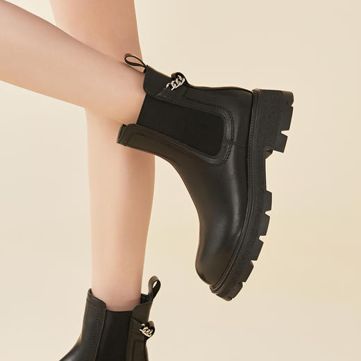 Safiya/索菲娅2024秋冬炸街粗跟链条烟筒厚底切尔西靴 SF44116068 商品图0