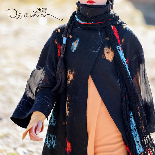 挑孔羊绒毡长款大衣 SJF95P458W 商品图2