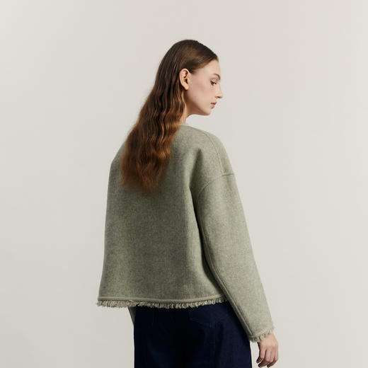 谜底短款毛呢外套女2023冬款复古文艺毛边宽松呢子大衣234MD1464 商品图2