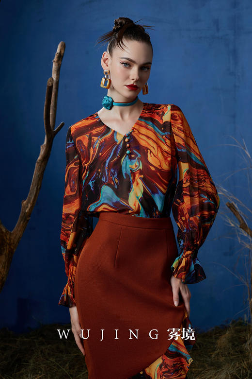 3203022 流光暖阳 进口立体十字花呢+进口乔其纱半裙 雾境 商品图2