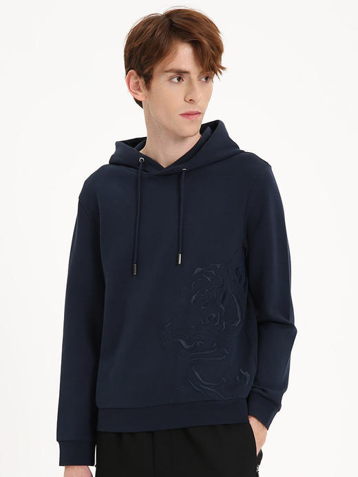 callisto深蓝色珠地空气层休闲连帽卫衣 FSFLE006C DB 商品图1