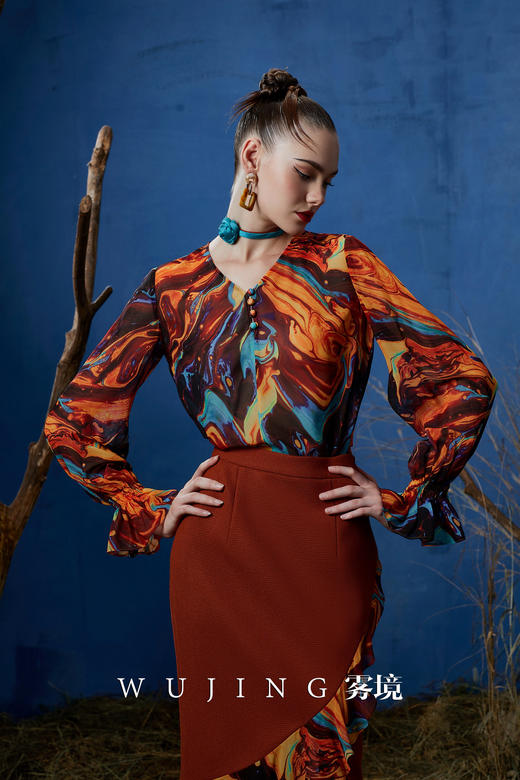 3203022 流光暖阳 进口立体十字花呢+进口乔其纱半裙 雾境 商品图3