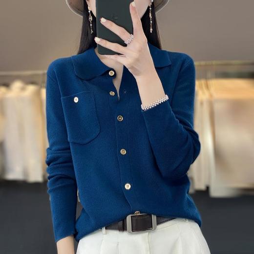 新款2023秋季风气质6羊毛开衫翻领常规毛衣女式针织衫 商品图3