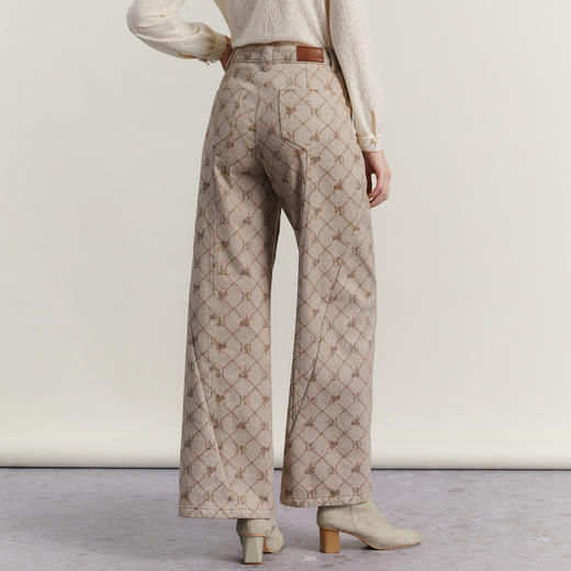 谜底提花牛仔阔腿裤女2023冬新款复古时髦高腰特色长裤234MK1498 商品图2