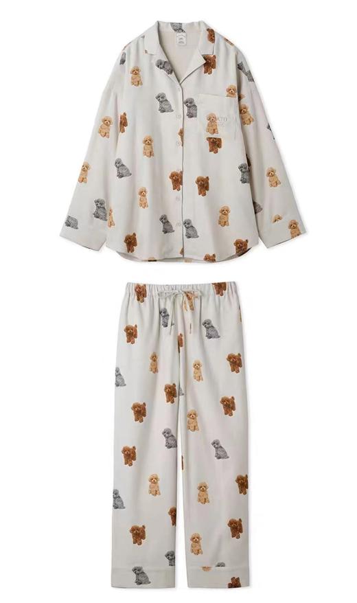 2023秋冬GP新品彩色泰迪狗印pique棉睡衣女士家居服长袖长裤套装 商品图4