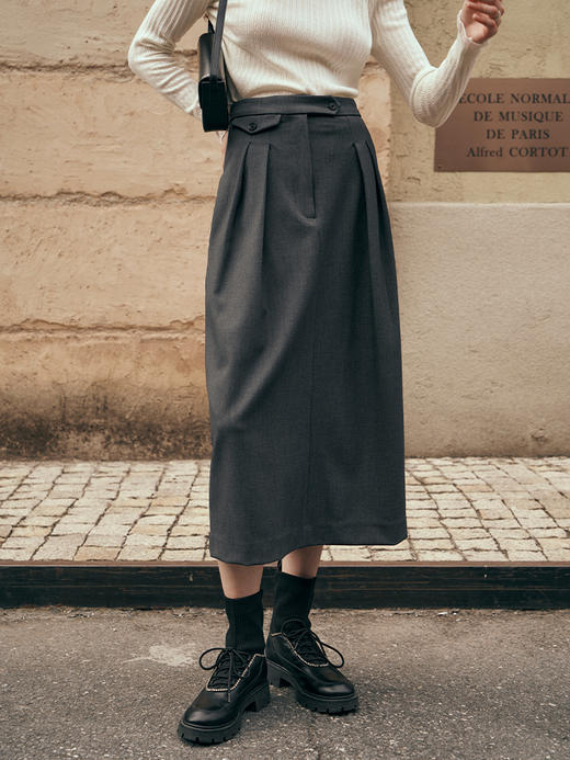 OLrain欧芮儿深灰色半身裙女初秋2023年新款高腰百搭直筒中长裙 商品图0