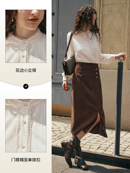 OLrain欧芮儿法式米白色蕾丝衫女初秋2023年新款宽松立领气质小衫 商品图2