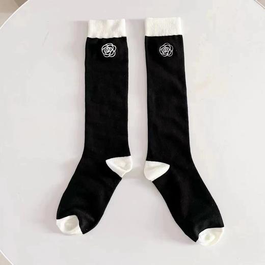 【19.9/任选2件，少拍不发货！】小香风黑白山茶花长袜简约百搭学院风森系少女四季款小腿袜ins潮 商品图3
