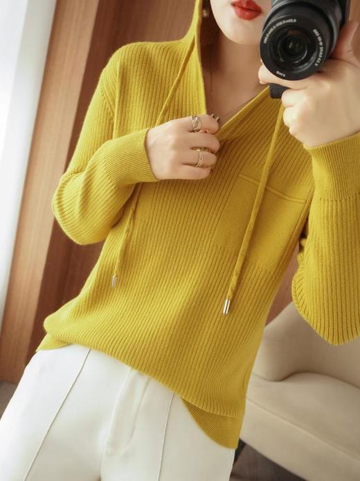 2023年秋冬新款韩版女士连帽长袖纯色帽衫女士外搭宽松连帽帽衫 商品图2