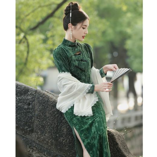 BJS-8008改良气质复古丝绒旗袍长款 秋季新款民国风日常丝绒旗袍裙8008 商品图1