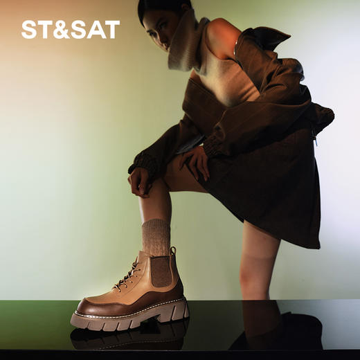 星期六时尚拼色厚底短靴SS34116584 商品图2