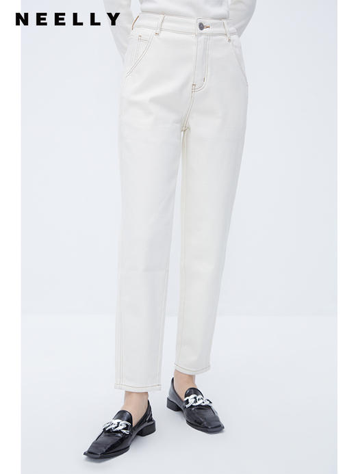 NEELLY纳俪商场同款牛仔哈伦裤锥形裤秋冬复古显瘦修饰腿型萝卜裤N23101H01031 商品图2