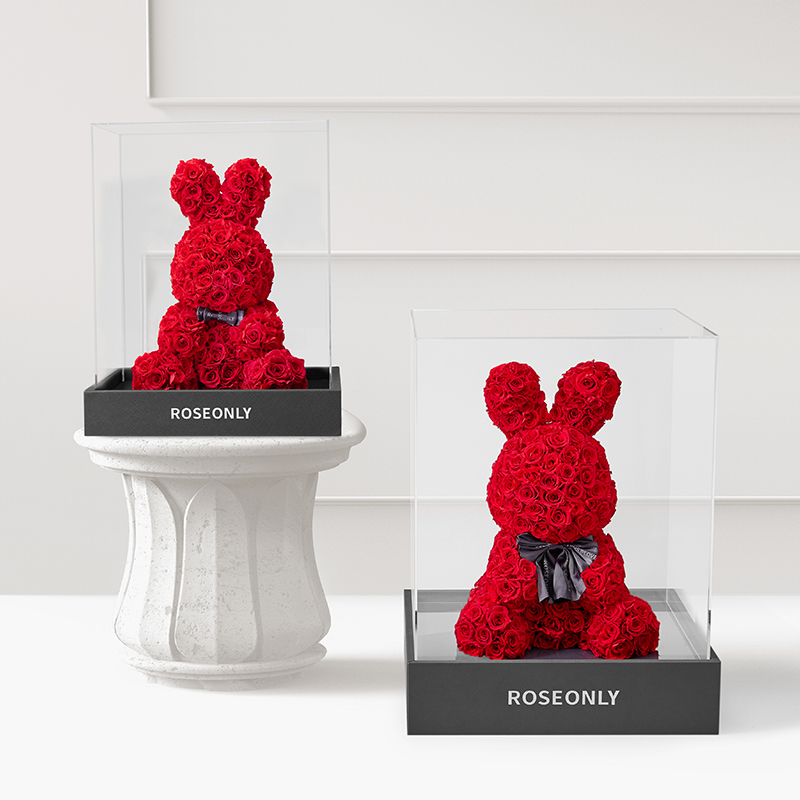 【告白神器】ROSEONLY诺誓 高端定制 永生玫瑰 玫瑰兔公仔 定制版 玫瑰兔 20cm 30cm 60cm 120cm 红色 白色 粉色 送爱人女友礼物