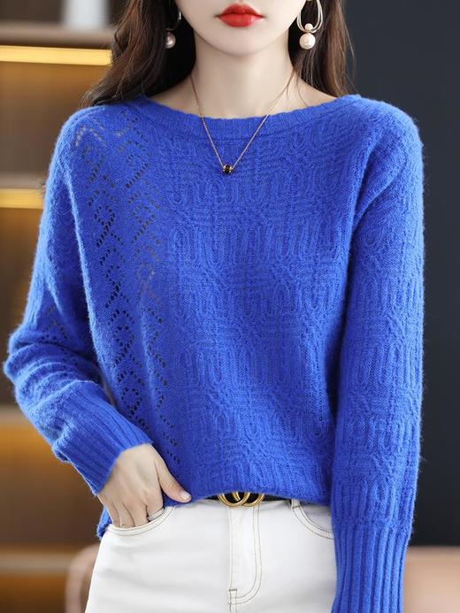 品质款2023秋季优雅风气质纯羊毛套头圆领宽松型毛衣女式羊毛衫 商品图3