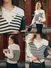 OLrain欧芮儿法式条纹V领马甲女秋装2023年新款宽松慵懒百搭背心 商品缩略图1