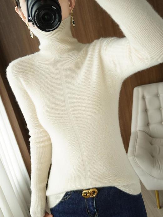 品牌2023秋季韩系风日韩休闲纯羊毛套头高领常规毛衣女式羊毛衫 商品图3
