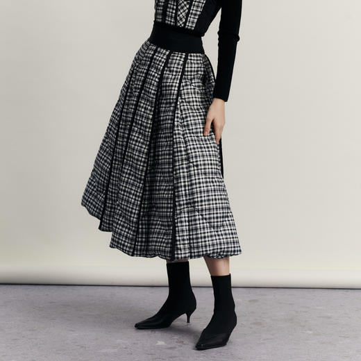谜底羽绒半身裙女2023冬季新款复古特色格纹A型大摆长裙234MY1590 商品图1