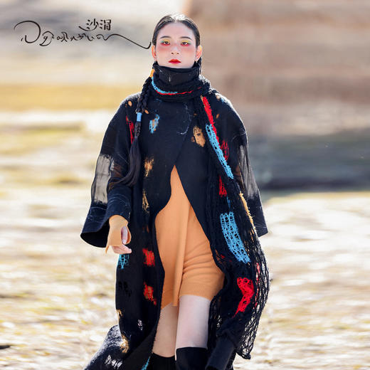 挑孔羊绒毡长款大衣 SJF95P458W 商品图0