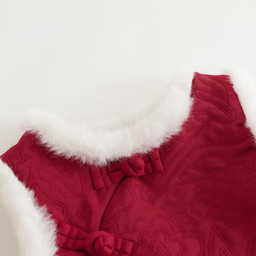 【马克珍妮 芦芙】冬装中国风仿兔毛盘扣压花背心裙 232069 商品图2