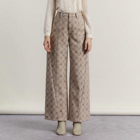 谜底提花牛仔阔腿裤女2023冬新款复古时髦高腰特色长裤234MK1498