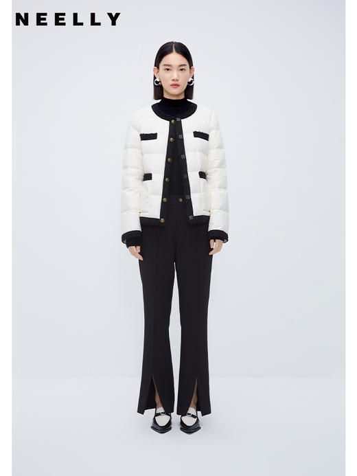 NEELLY纳俪商场同款小香风轻薄羽绒服冬季90白鸭绒黑白拼接短外套N23101L01017 商品图1