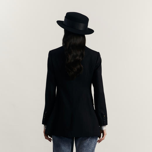 谜底黑色西装外套女2023冬款通勤修身一粒扣中长款西服234ME1455 商品图2