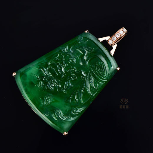 【凤戏牡丹】满绿翡翠无事牌    GZ12307070 商品图5