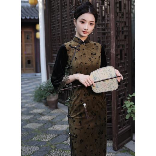 BJS-8533改良复古气质民国风丝绒旗袍 秋季新款日常新式显瘦旗袍裙8533 商品图1