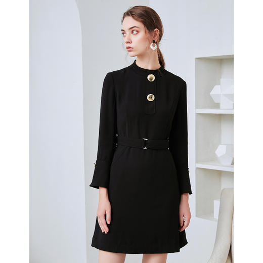 EITIE爱特爱秋季新款时尚通勤显瘦百搭小黑裙喇叭袖连衣裙女C2007532 商品图2