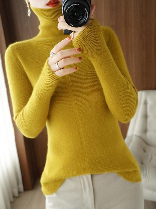 品牌2023秋季韩系风日韩休闲纯羊毛套头高领常规毛衣女式羊毛衫 商品图1