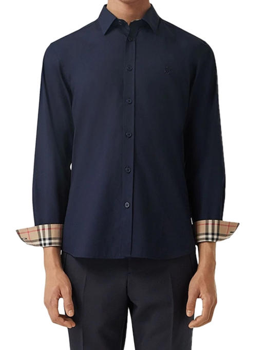 【预定款】BURBERRY博柏利 男士全棉 格纹印花袖口 胸前TB刺绣长袖衬衫 8032306 偏大一码 商品图0