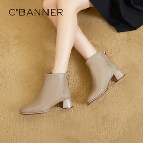 【cf】千百度羊皮时装靴秋冬粗跟高级感短靴女鞋瘦瘦靴粗跟A23576511