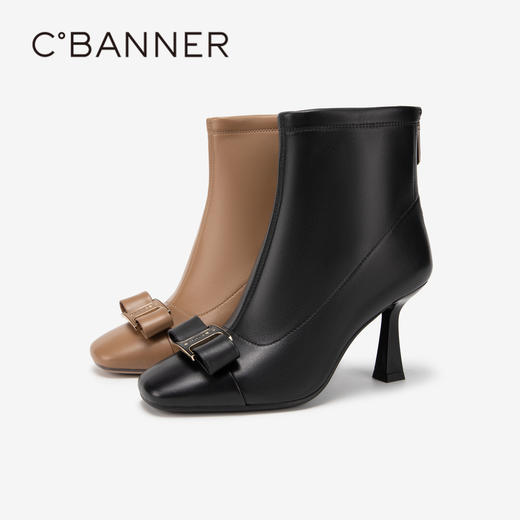 千百度细高跟羊皮靴秋冬高级感小短靴时装靴女鞋美拉德A23578004 商品图4