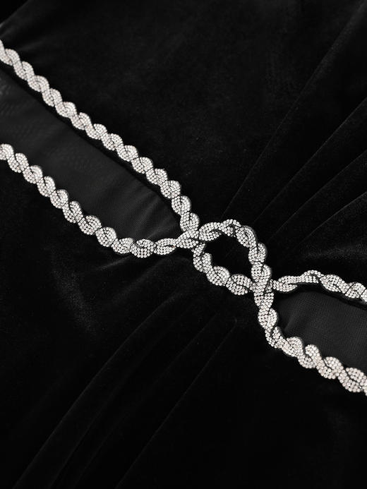 优雅显瘦，中长裙宴会礼服裙重工钉钻丝绒连衣裙WLZD-2323210 商品图2