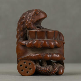 清 黄杨木雕莲花金蟾摆件