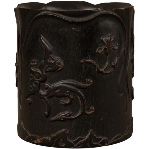 清 紫檀木浮雕螭纹花口笔筒 商品图5