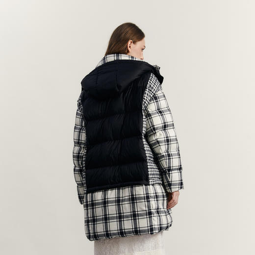 谜底连帽中长款羽绒服女2023冬款复古格子拼接鸭绒保暖234MY1500 商品图2
