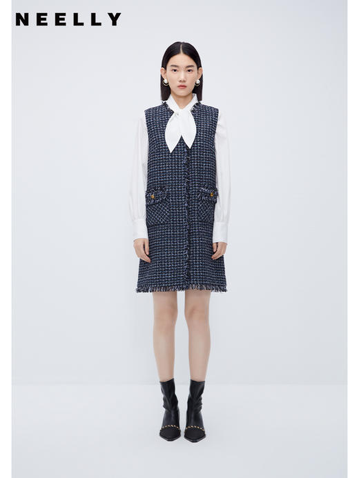 NEELLY纳俪商场同款小香风无袖连衣裙秋冬千鸟格马甲裙显瘦A字裙N23101Y01019 商品图2