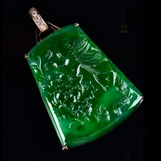 【凤戏牡丹】满绿翡翠无事牌    GZ12307070 商品图3